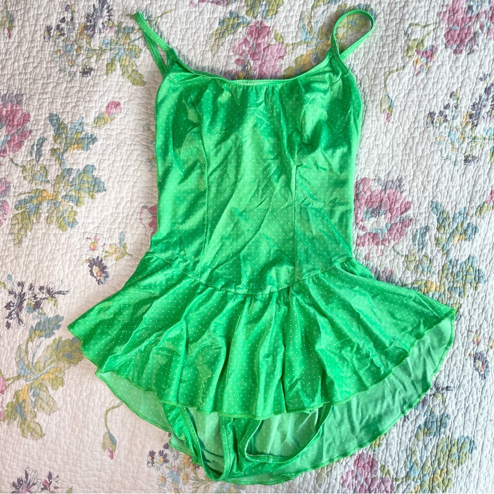 Vintage Green & White Polka Dot Skirted One Piece Bathing Suit (12)
